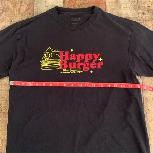 Happy Burger graphic black short sleeve three dots tshirt men’s medium - Picture 2 of 8